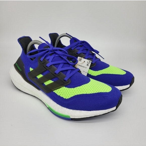 New Adidas Ultraboost 21 'Sonic Ink Screaming Green' Men's Running Shoe Size 8 - Picture 1 of 7